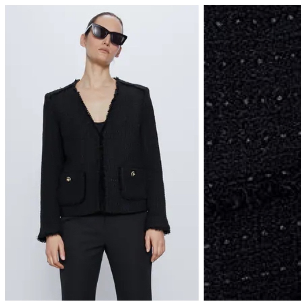 NWT. Zara Black Tweed Blazer. Size S.